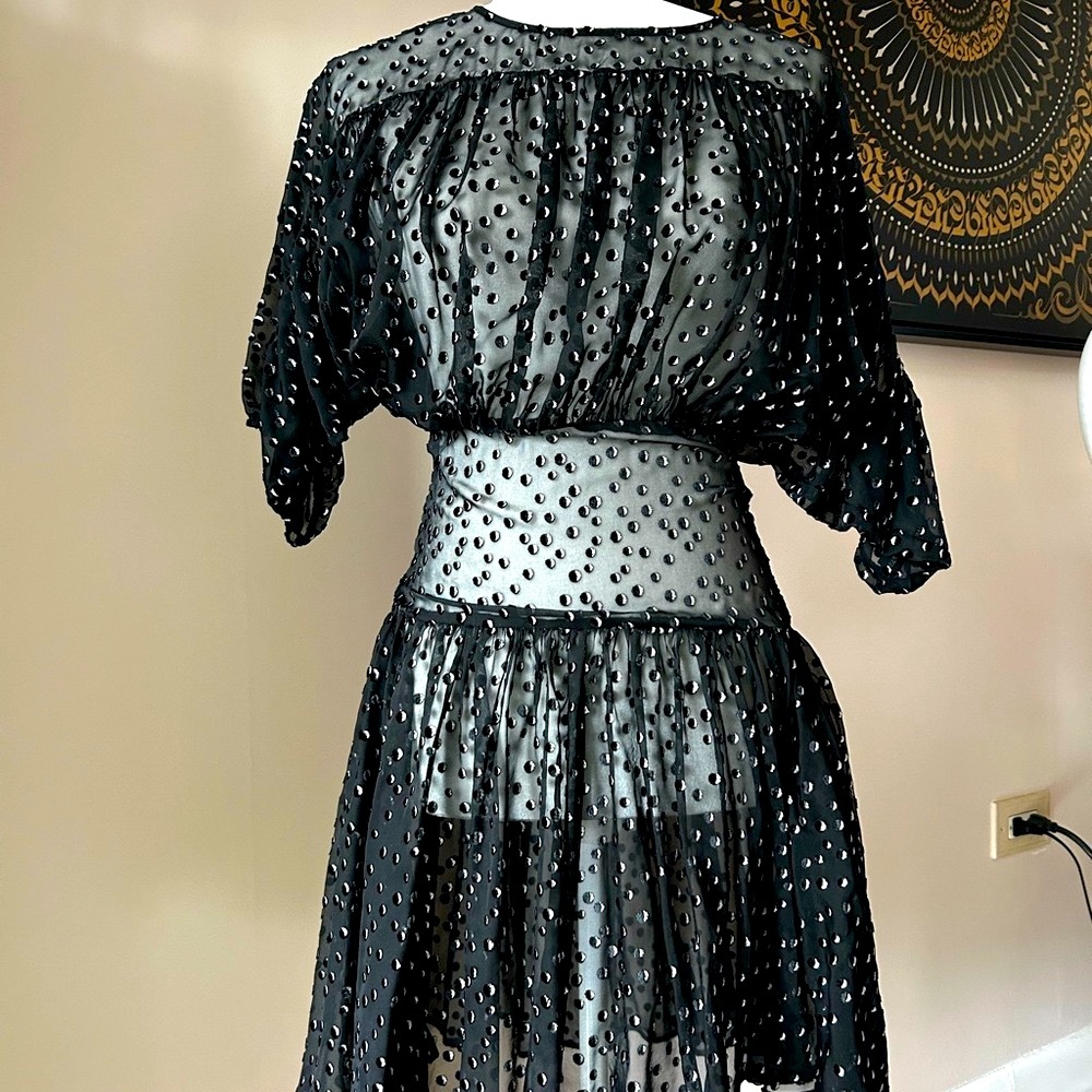 MAJE Black Cocktail Midi Dress
 with Dolman Sleeves and Tiered Design